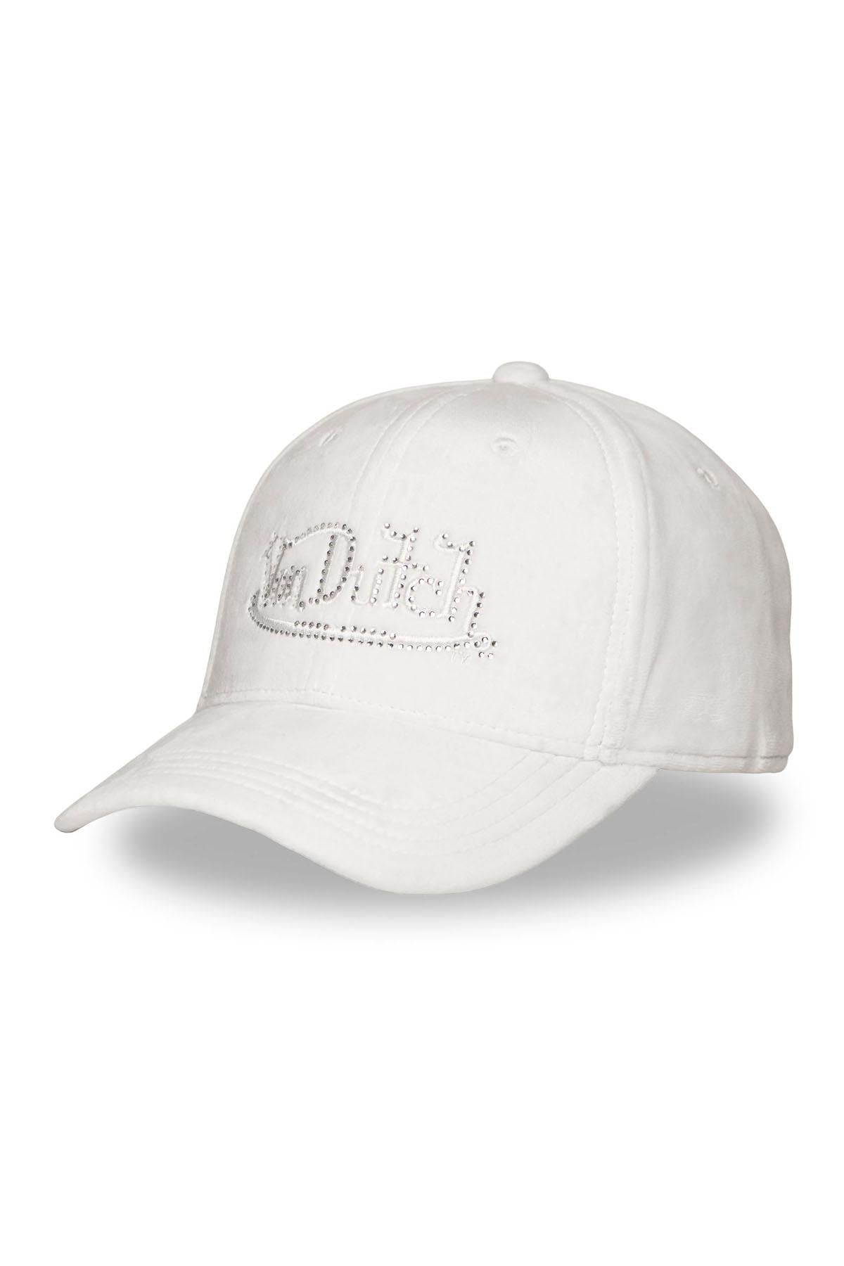 White velvet cotton cap with rhinestone logo - Image n°1