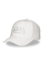White velvet cotton cap with rhinestone logo - Image n°1