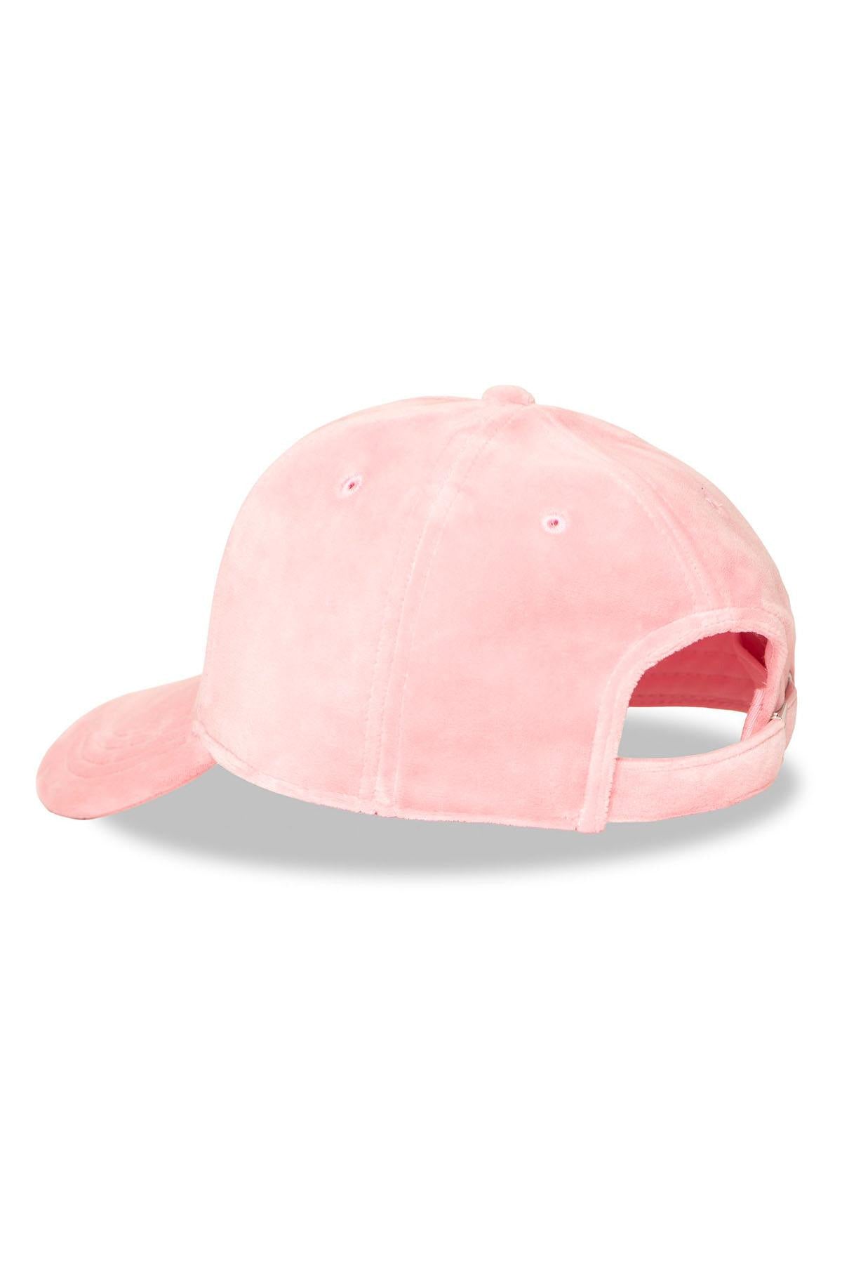 Pastel pink velvet cotton cap with rhinestone logo - Image n°2