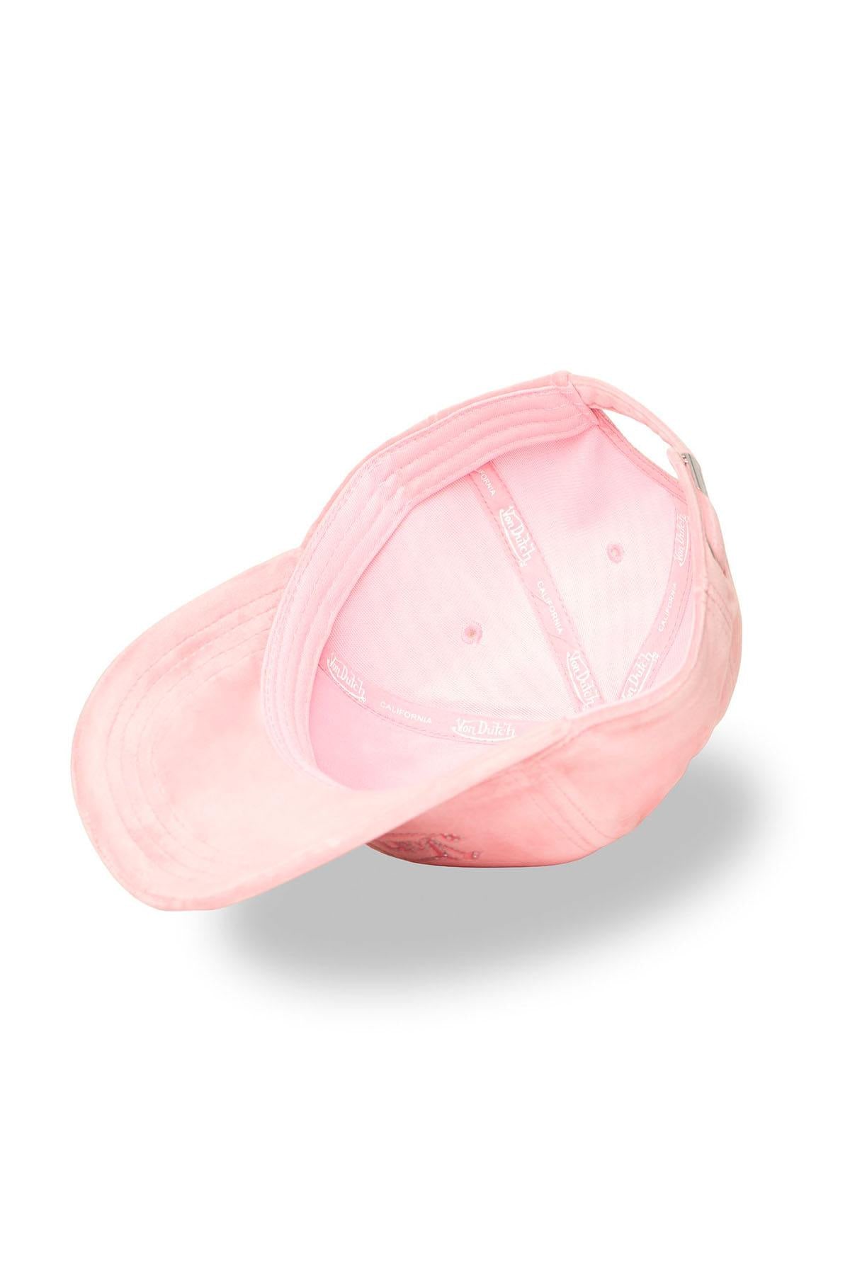 Pastel pink velvet cotton cap with rhinestone logo - Image n°5