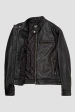 Black leather biker-collar jacket - Image n°3