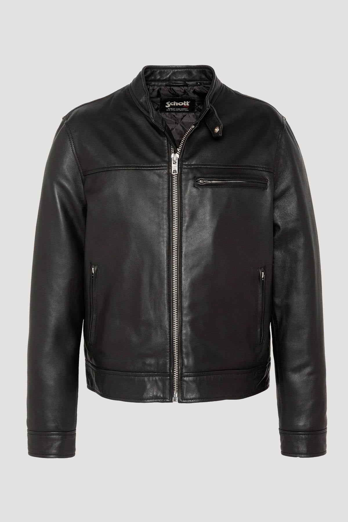 Black leather biker-collar jacket - Image n°2