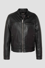 Black leather biker-collar jacket - Image n°2