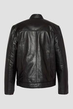 sleek black leather biker-collar jacket - Image n°4