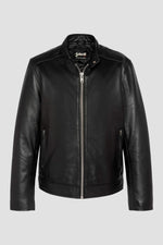 sleek black leather biker-collar jacket - Image n°6