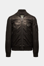 Brown leather bomber jacket with metal eagle on the chest - Image n°7