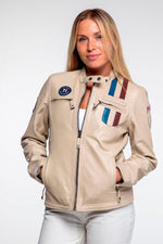 Women's ecru racing leather jacket - Image n°1