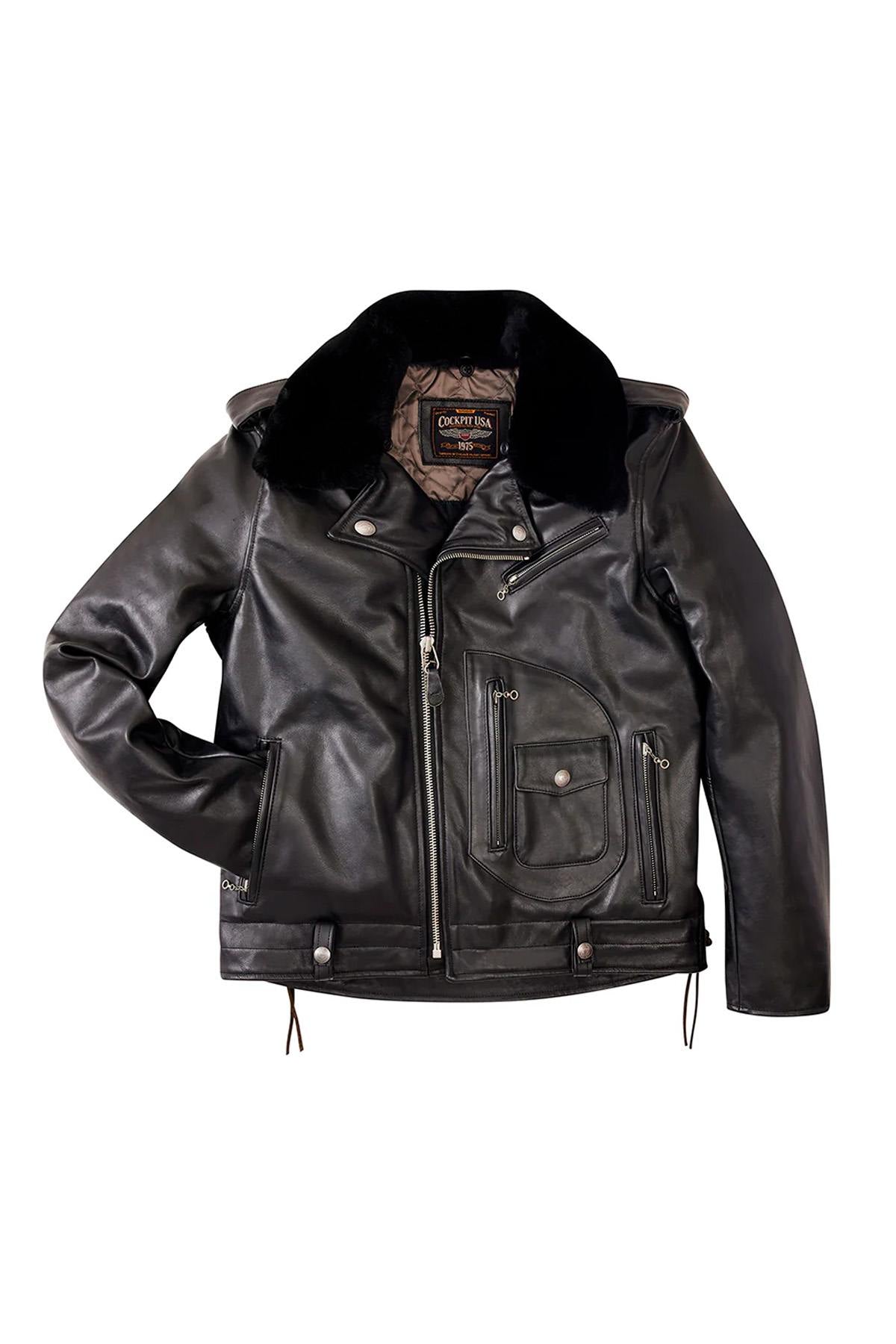 Anniversary edition motorcycle jacket with removable fur collar - Image n°1