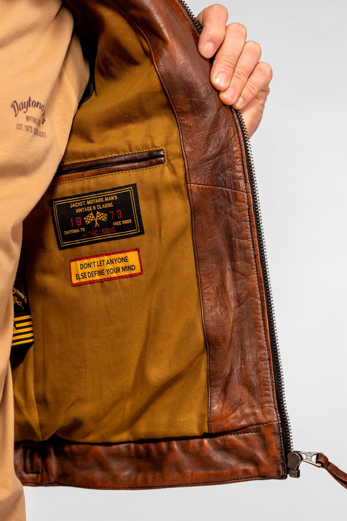 Brown leather racing jacket with a vintage look - Image n°7