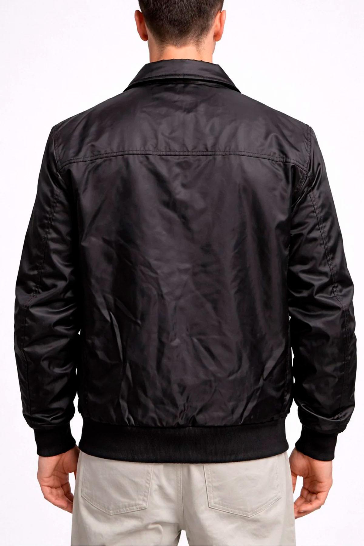 Black textile jacket with shirt collar, urban style - Image n°2