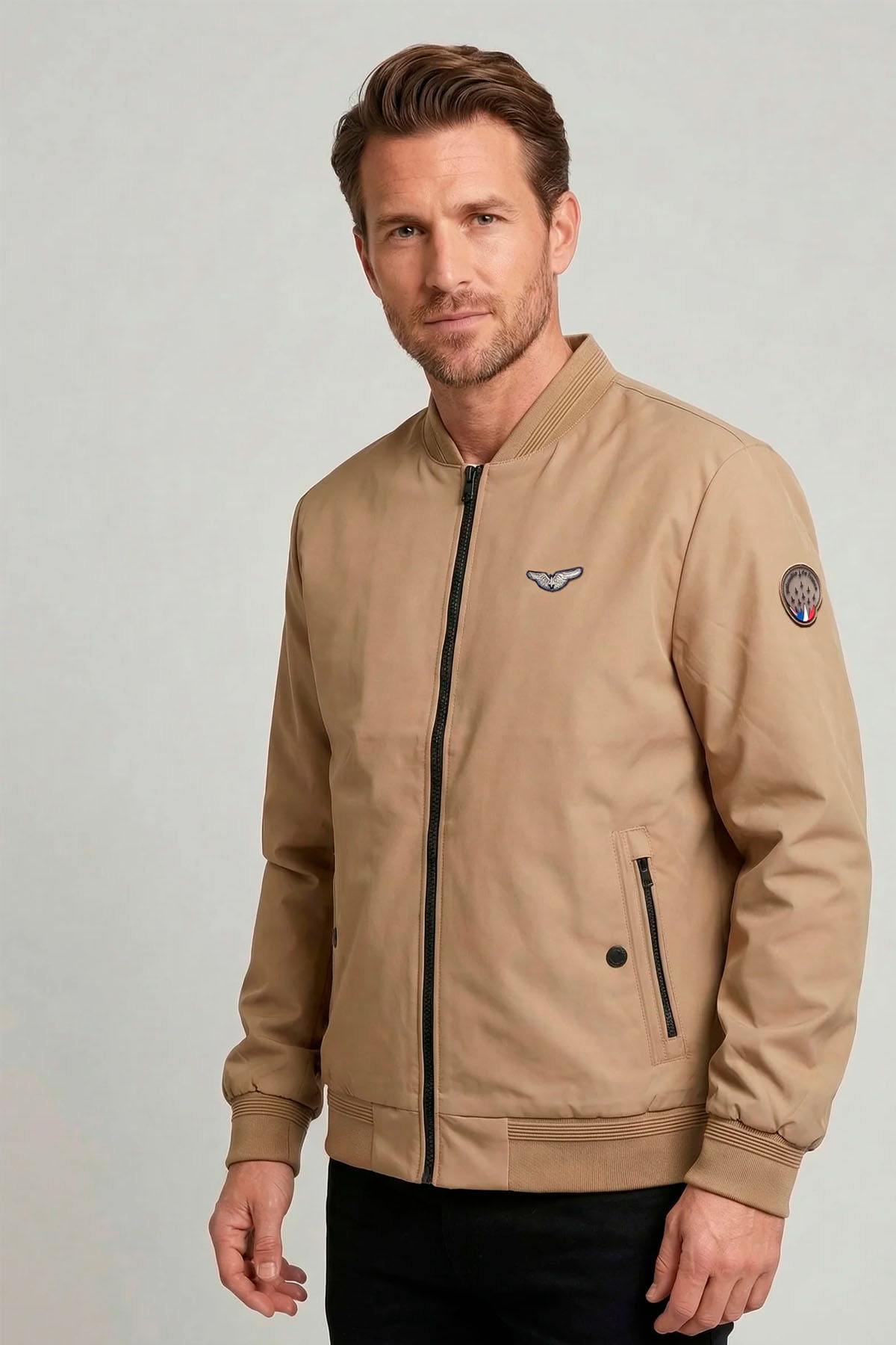 Patrouille de France sand-colored textile teddy jacket - Image n°1