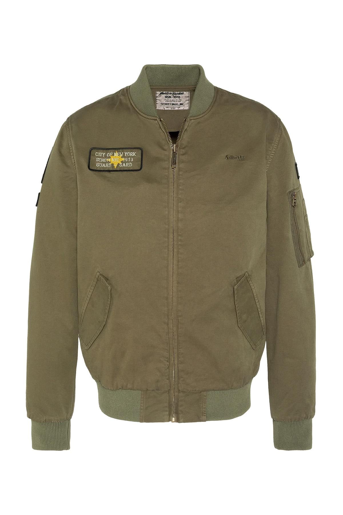 Bomber jacket with MA-1 type badge in khaki washed cotton - Image n°1