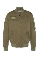 Bomber jacket with MA-1 type badge in khaki washed cotton - Image n°1