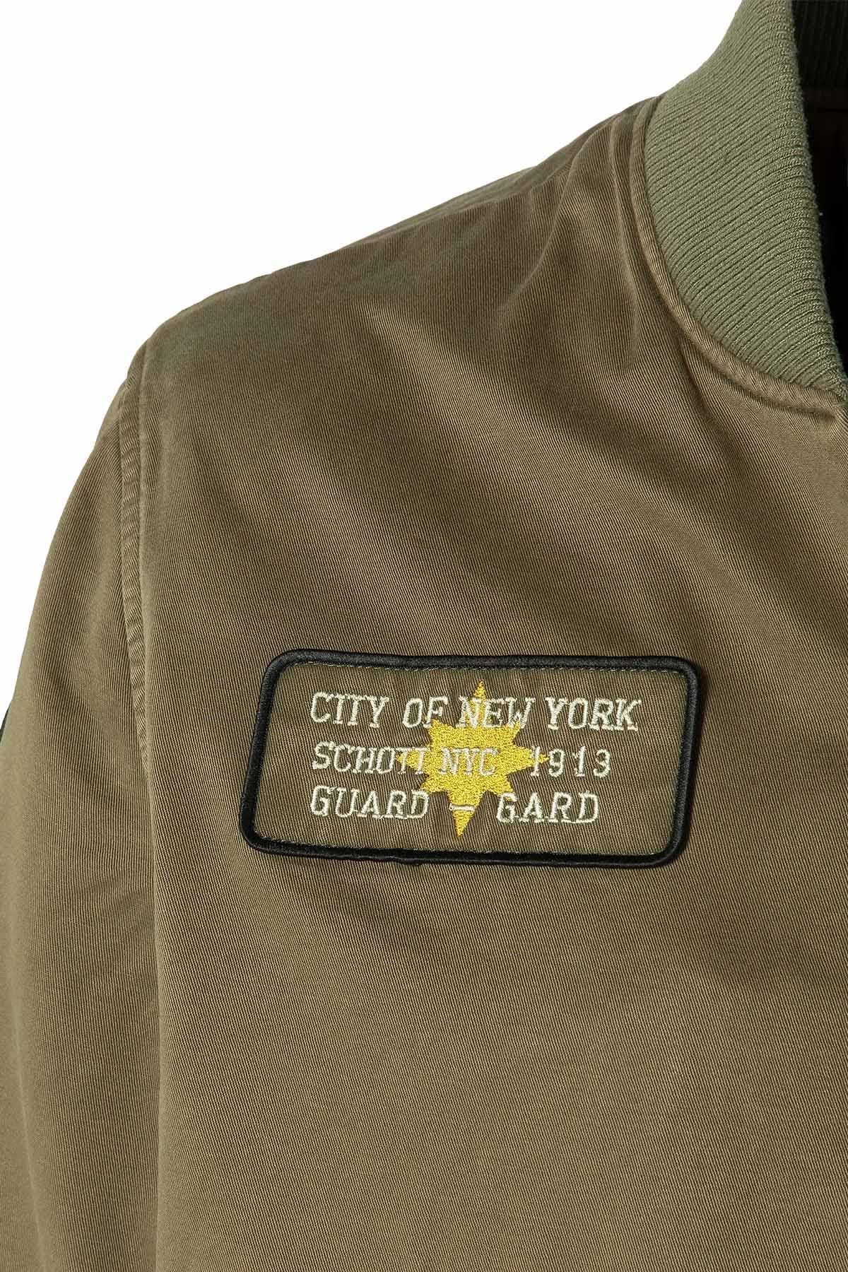 Bomber jacket with MA-1 type badge in khaki washed cotton - Image n°2