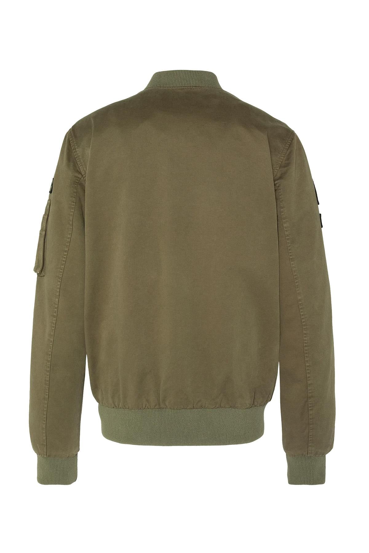Bomber jacket with MA-1 type badge in khaki washed cotton - Image n°3