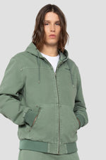 Smoke green canvas hooded jacket - Image n°1