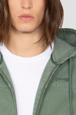 Smoke green canvas hooded jacket - Image n°4