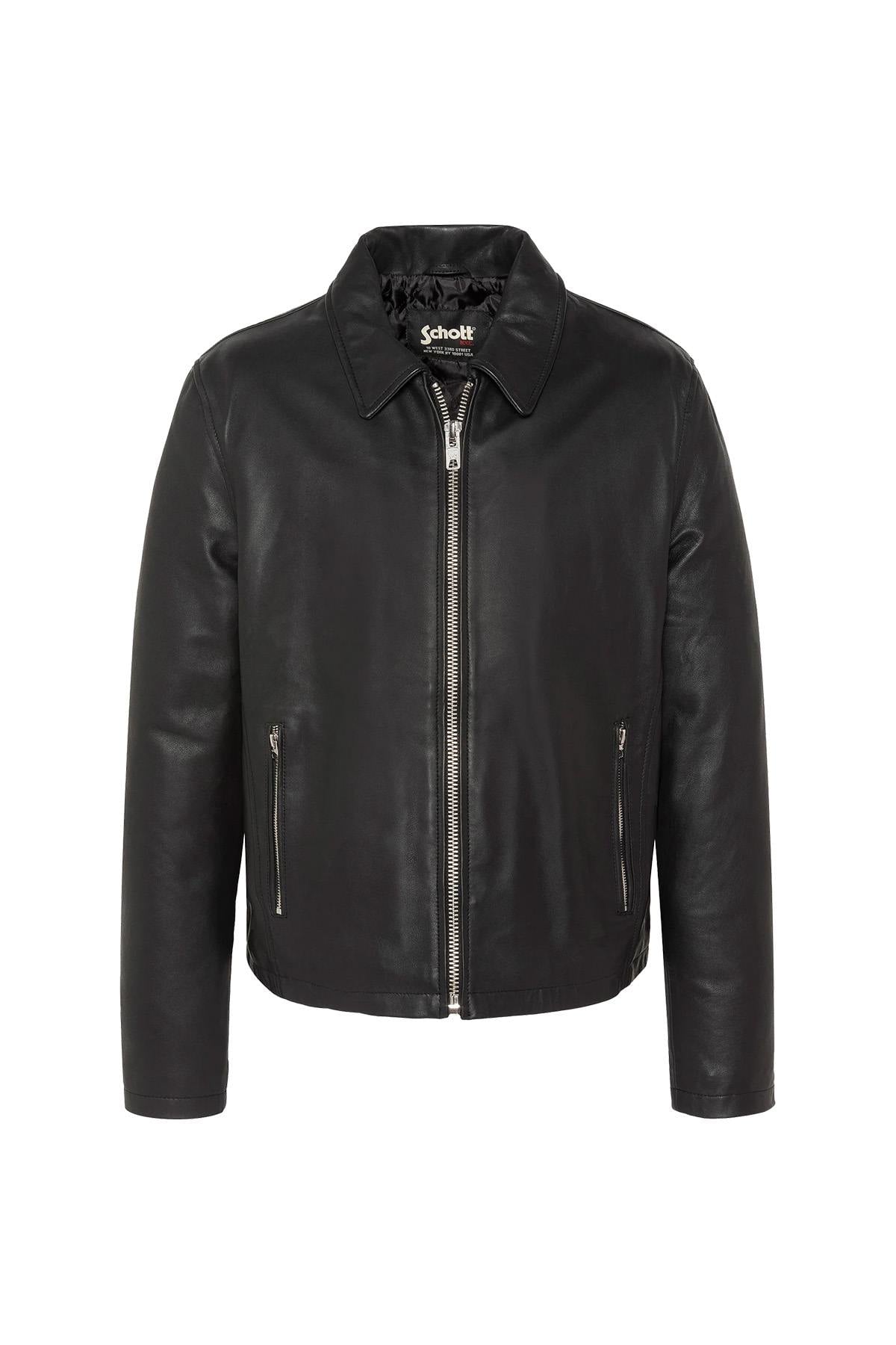 Black simple shirt-collar leather jacket - Image n°7