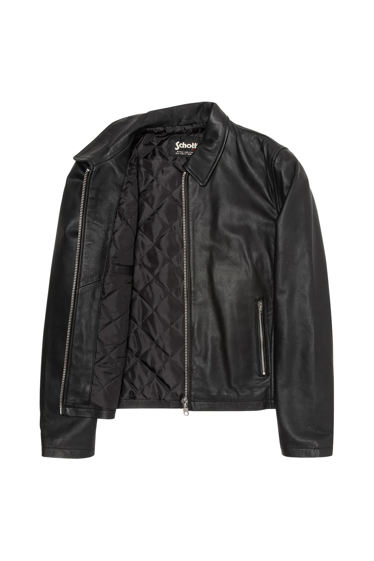Black simple shirt-collar leather jacket - Image n°8