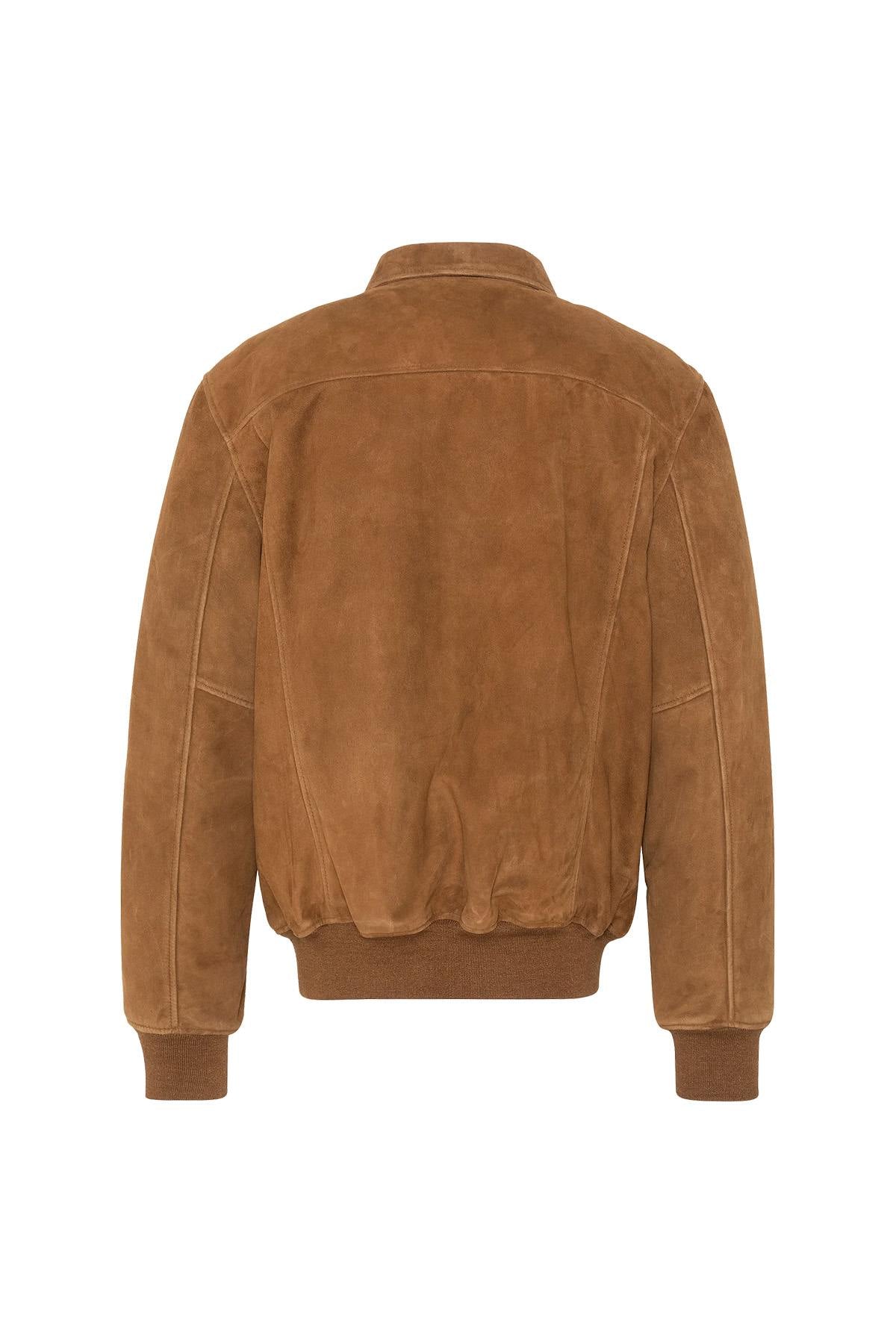 Rust-colored suede leather shirt-collar jacket - Image n°8