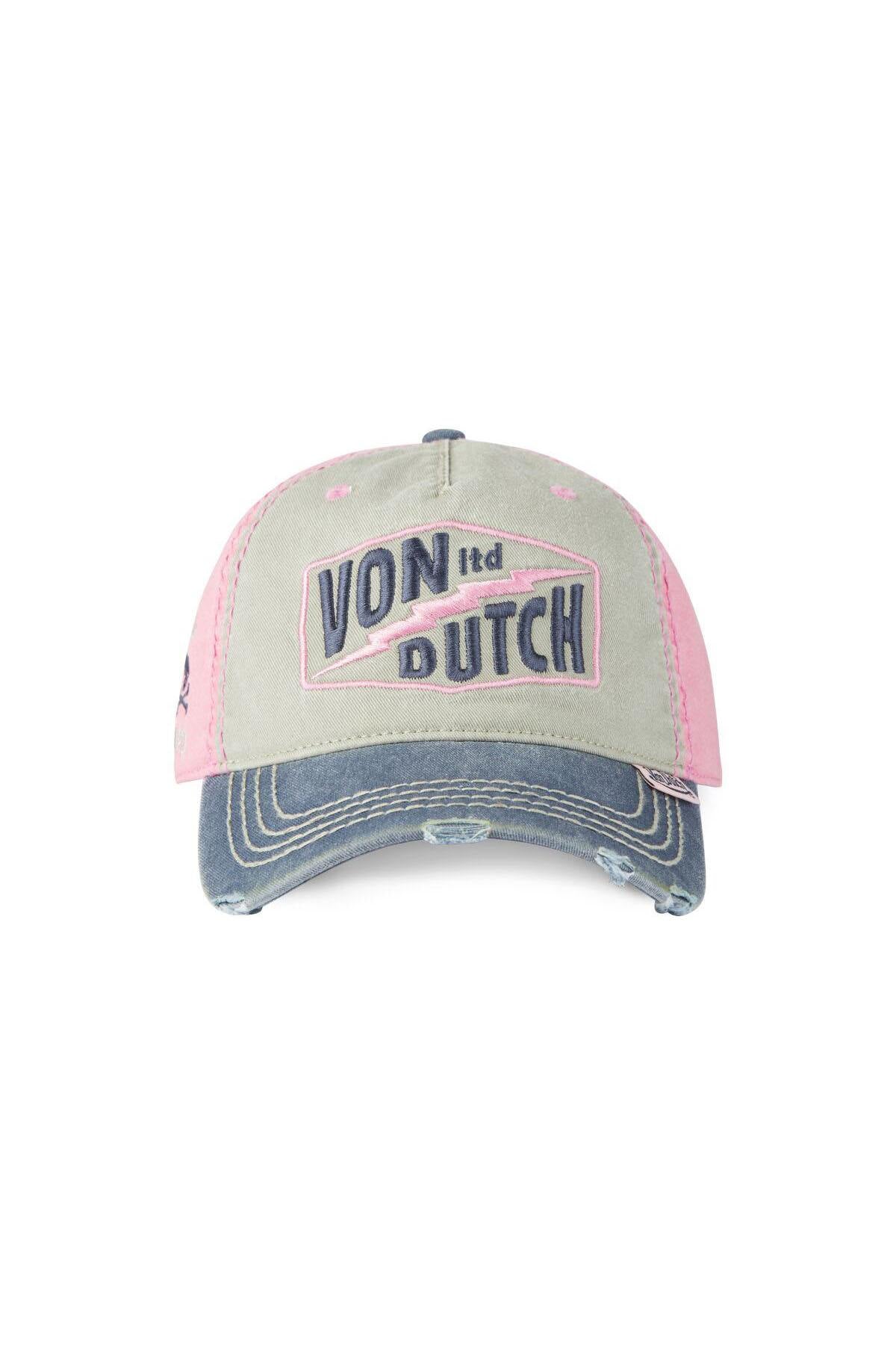 Grey, blue and pink distressed-effect cap - Image n°4