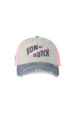 Grey, blue and pink distressed-effect cap - Image n°4