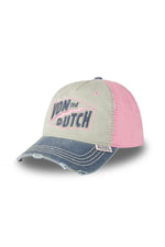 Grey, blue and pink distressed-effect cap - Image n°1