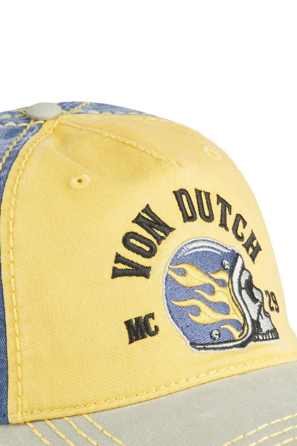 Grey, yellow and blue embroidered cap with a distressed effect - Image n°3