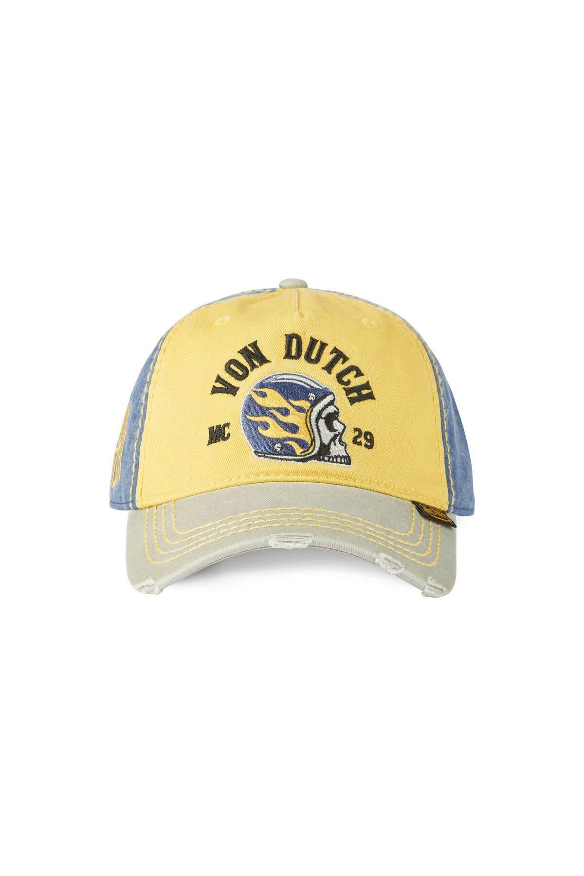 Grey, yellow and blue embroidered cap with a distressed effect - Image n°4