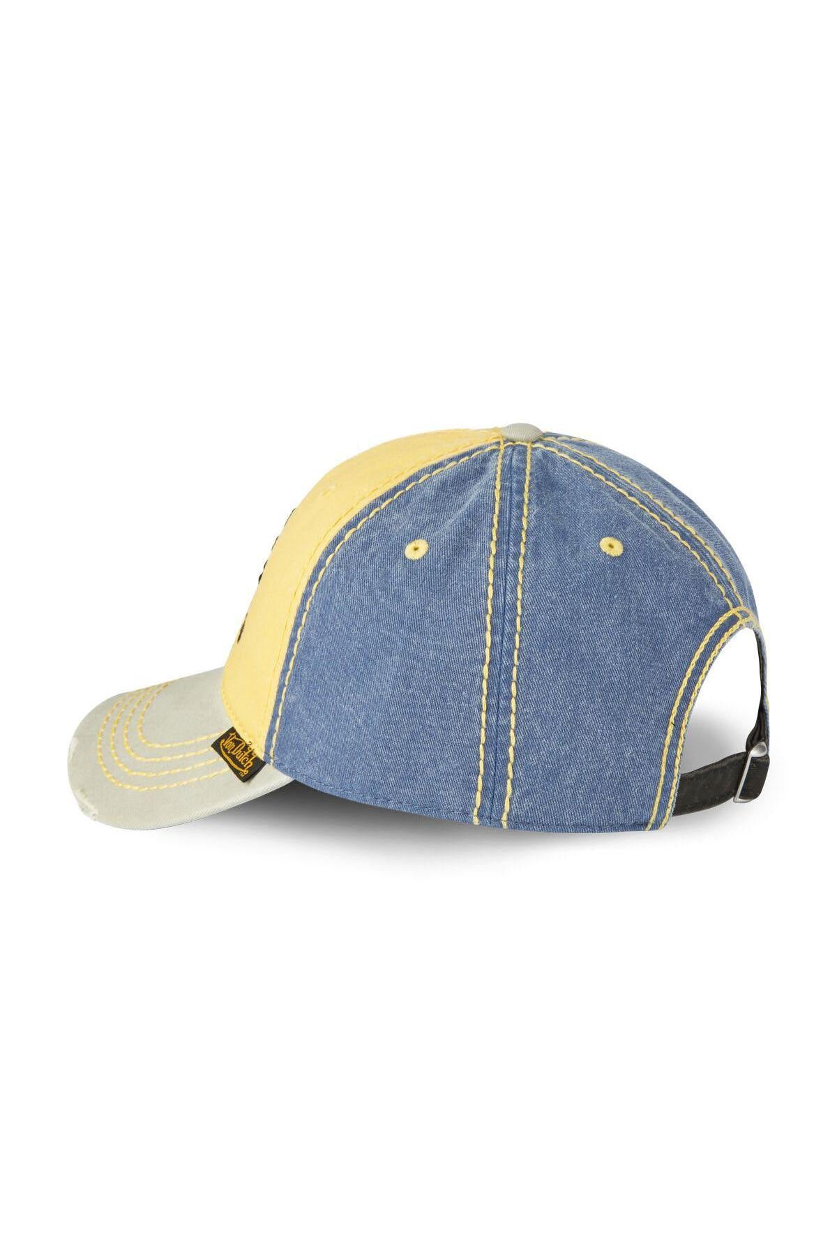 Grey, yellow and blue embroidered cap with a distressed effect - Image n°2