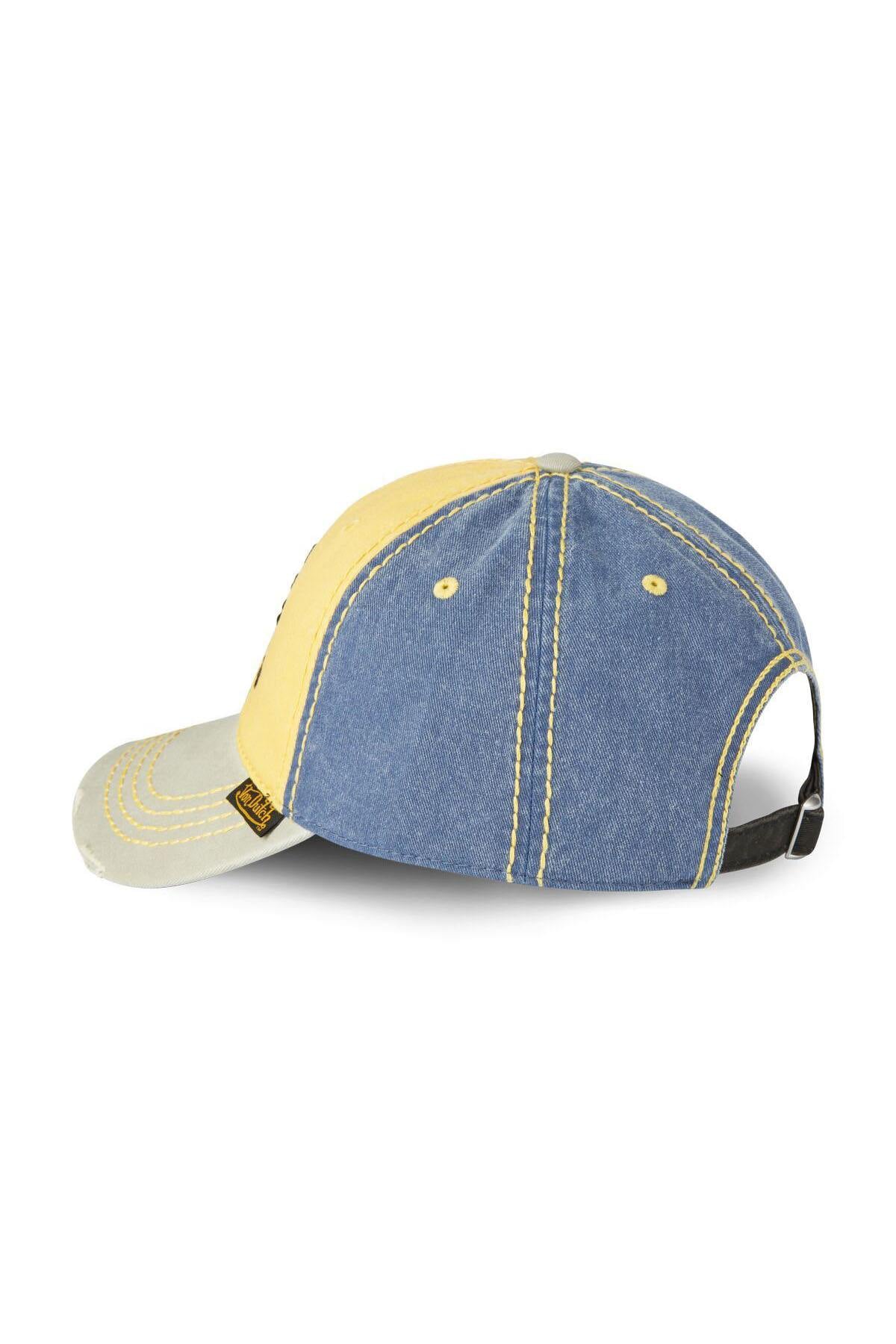 Grey, yellow and blue embroidered cap with a distressed effect - Image n°2