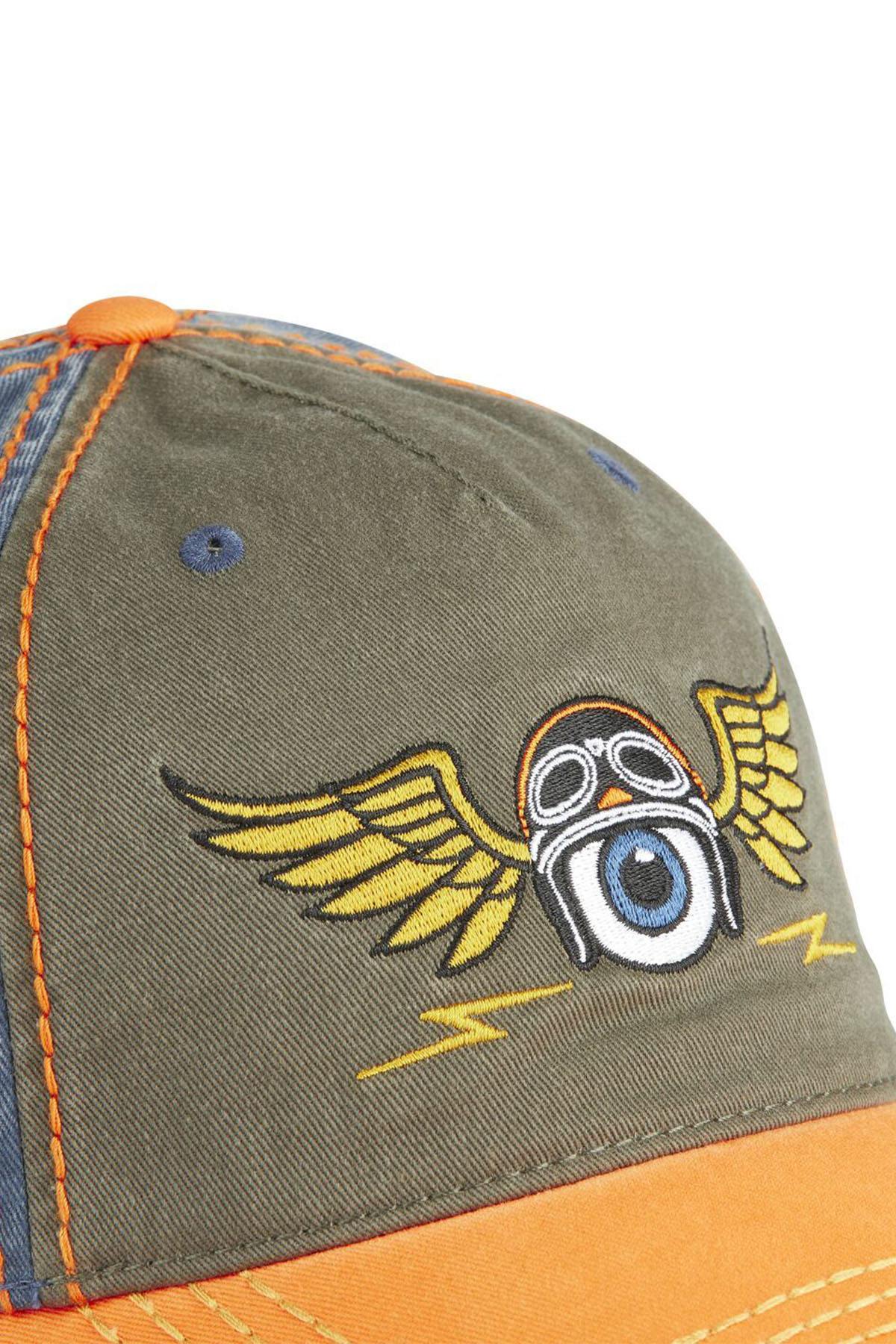 Embroidered cap in orange, khaki and blue with a distressed effect - Image n°3