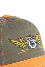 Embroidered cap in orange, khaki and blue with a distressed effect - Image n°3