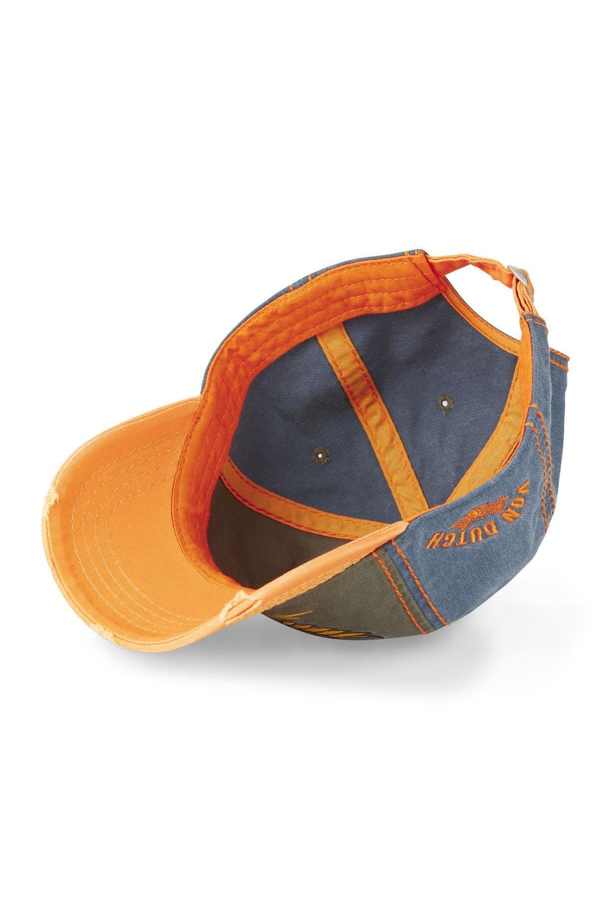 Embroidered cap in orange, khaki and blue with a distressed effect - Image n°5