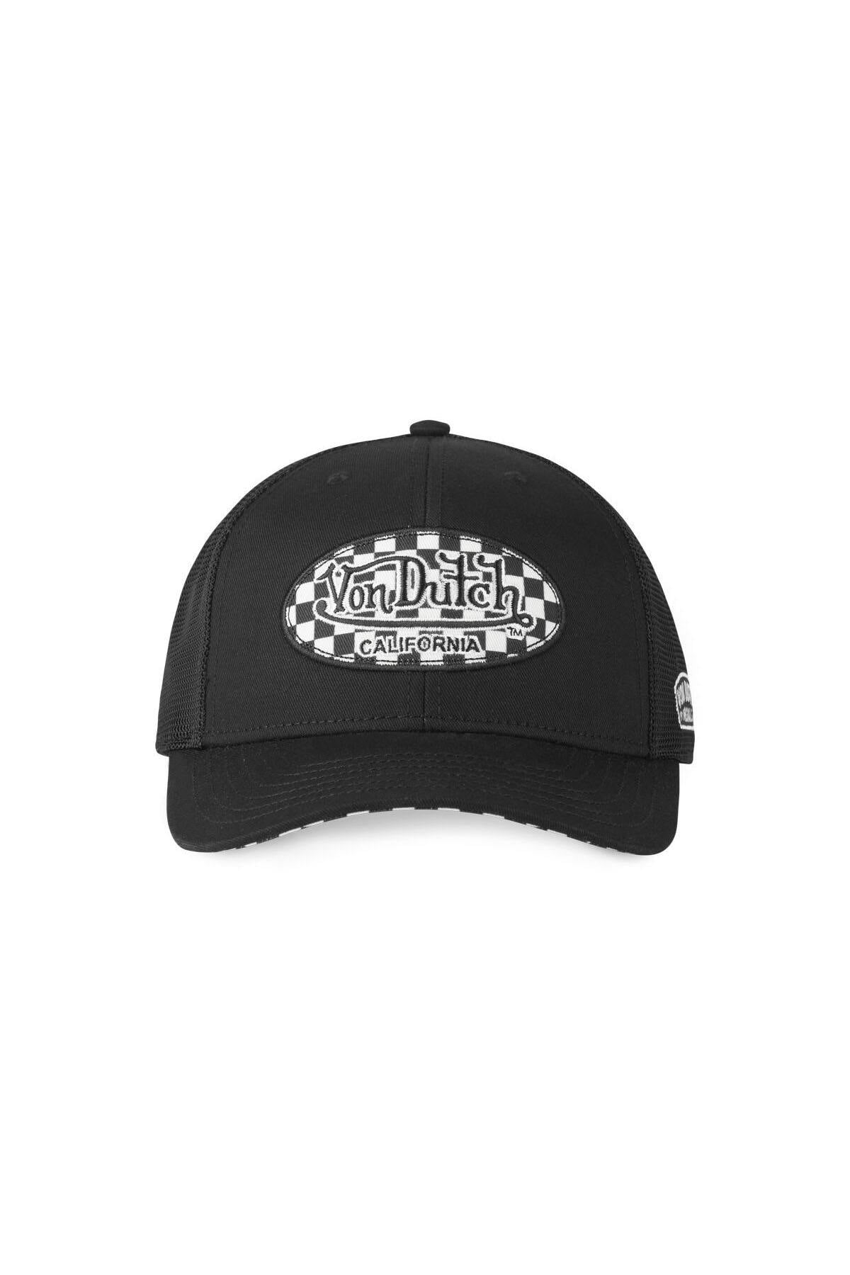 Black cap with logo badge and checkered pattern visor - Image n°4