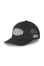 Black cap with logo badge and checkered pattern visor - Image n°1