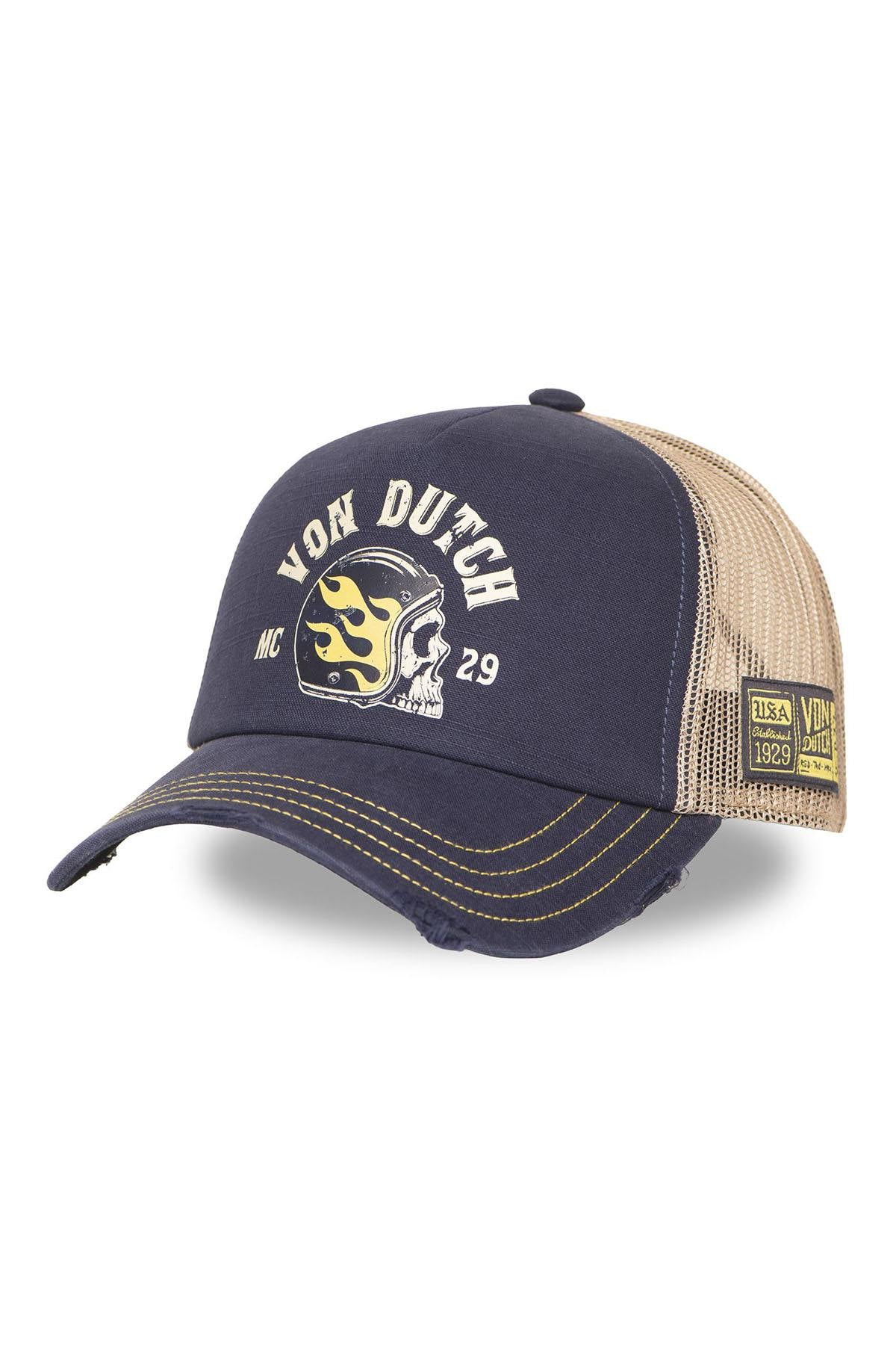 Blue and yellow illustrated mesh cap - Image n°1