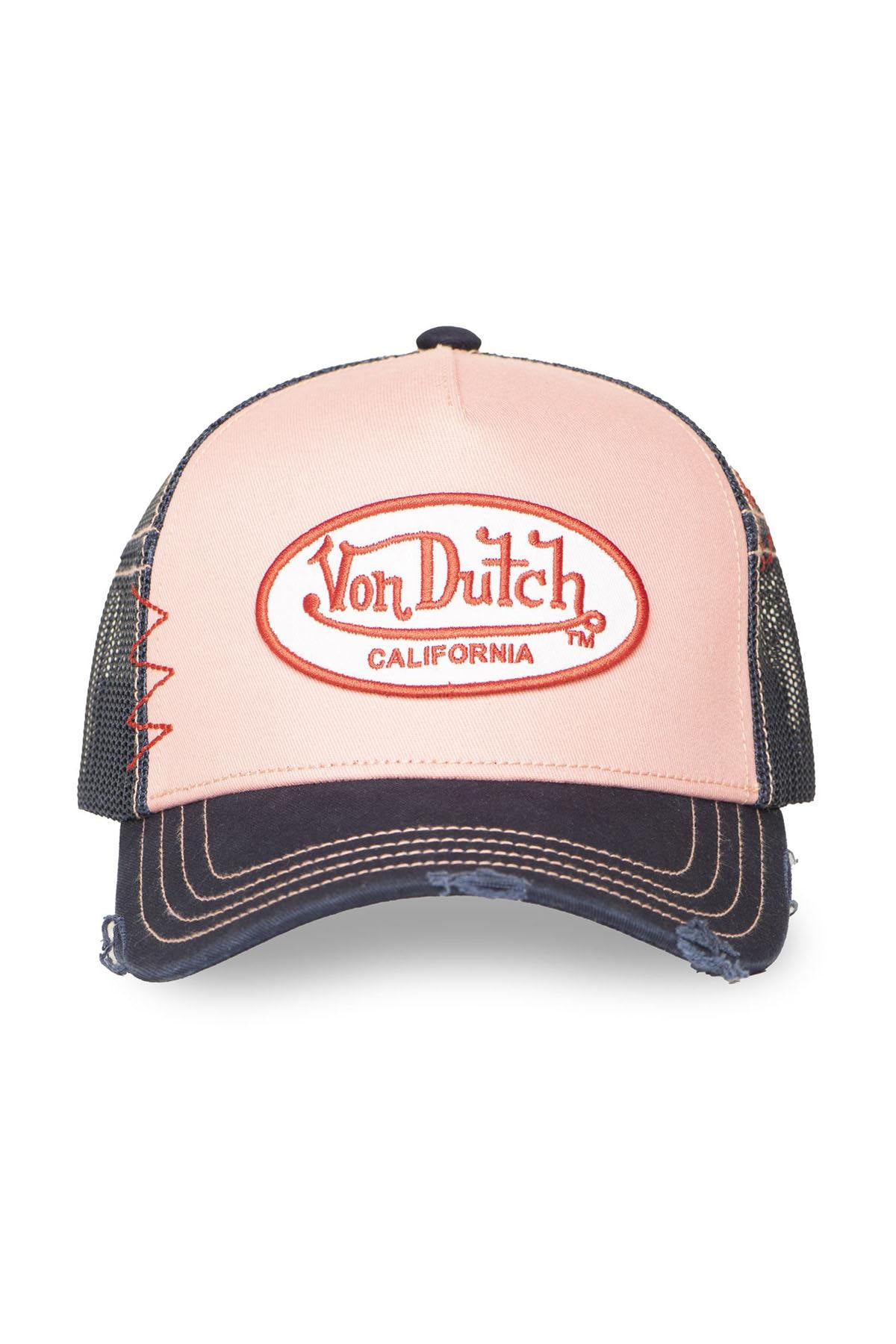 Pink and blue denim cap with a distressed effect - Image n°4