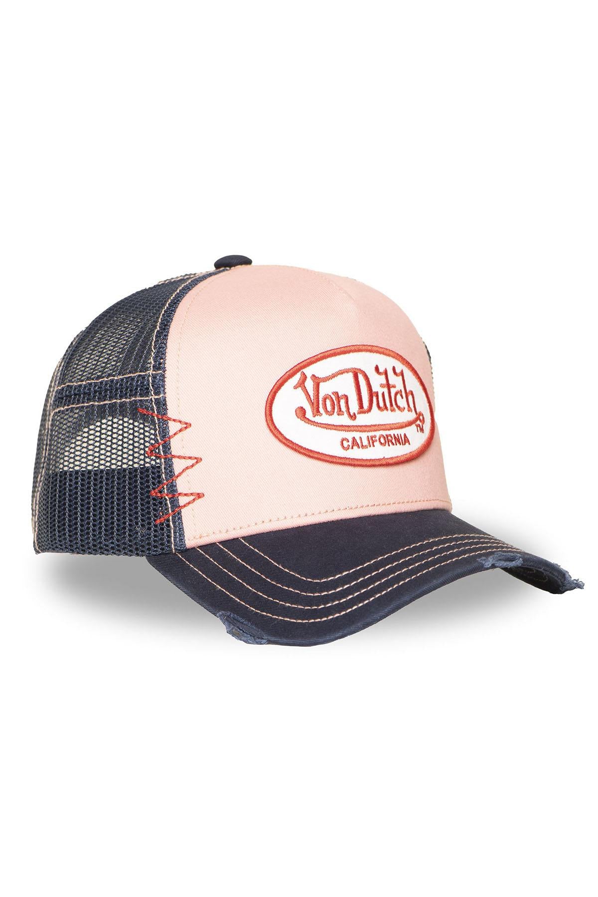 Pink and blue denim cap with a distressed effect - Image n°7