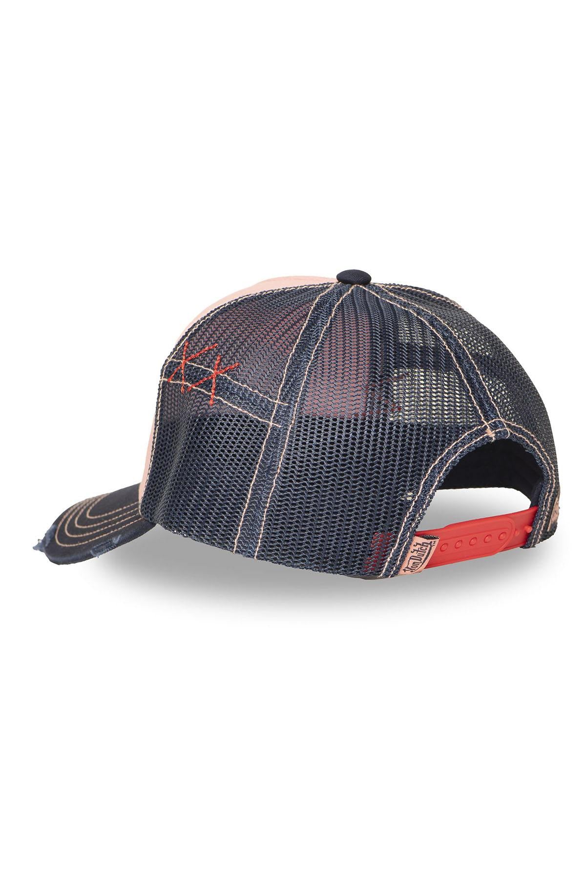 Pink and blue denim cap with a distressed effect - Image n°2