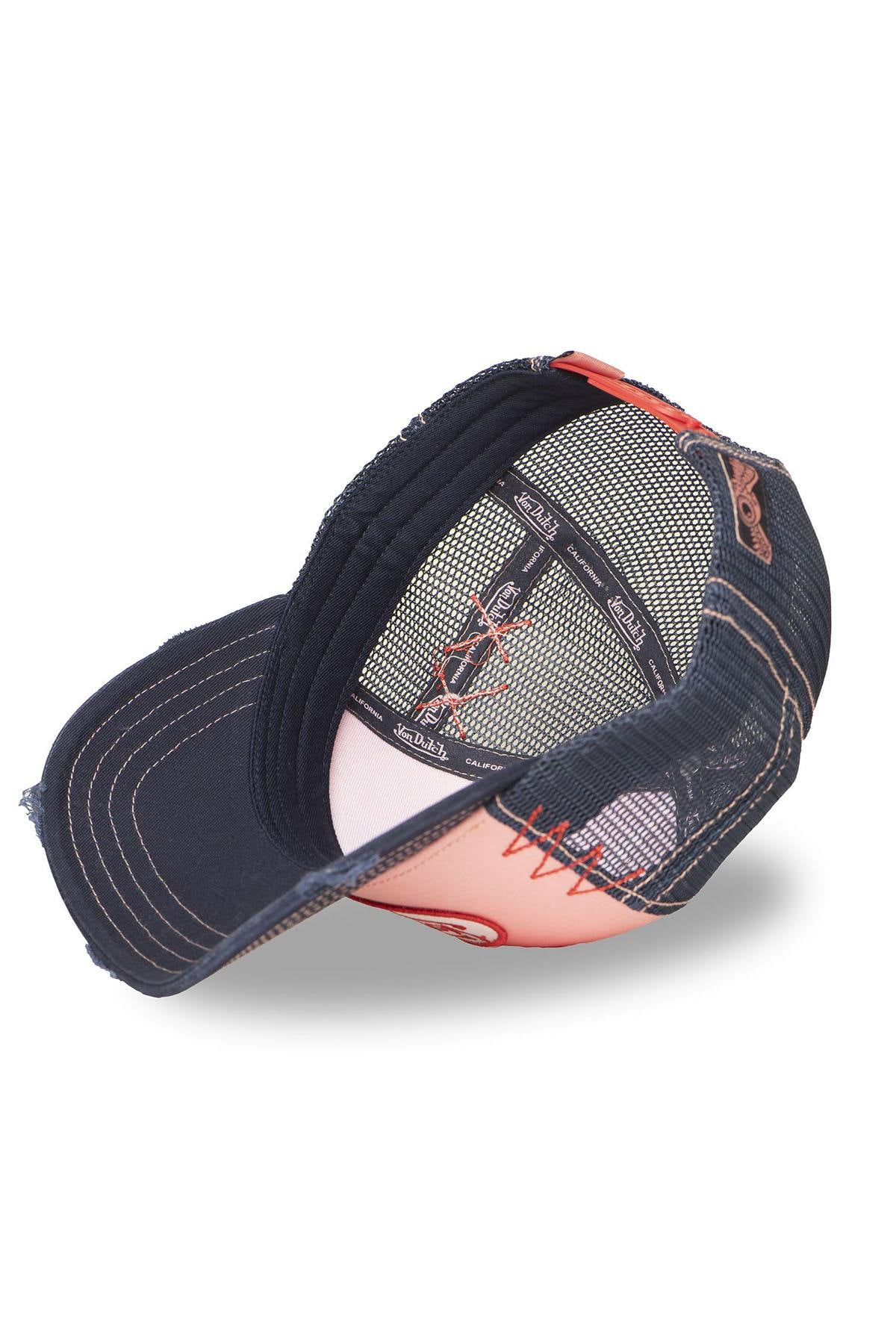 Pink and blue denim cap with a distressed effect - Image n°5