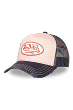 Pink and blue denim cap with a distressed effect - Image n°1