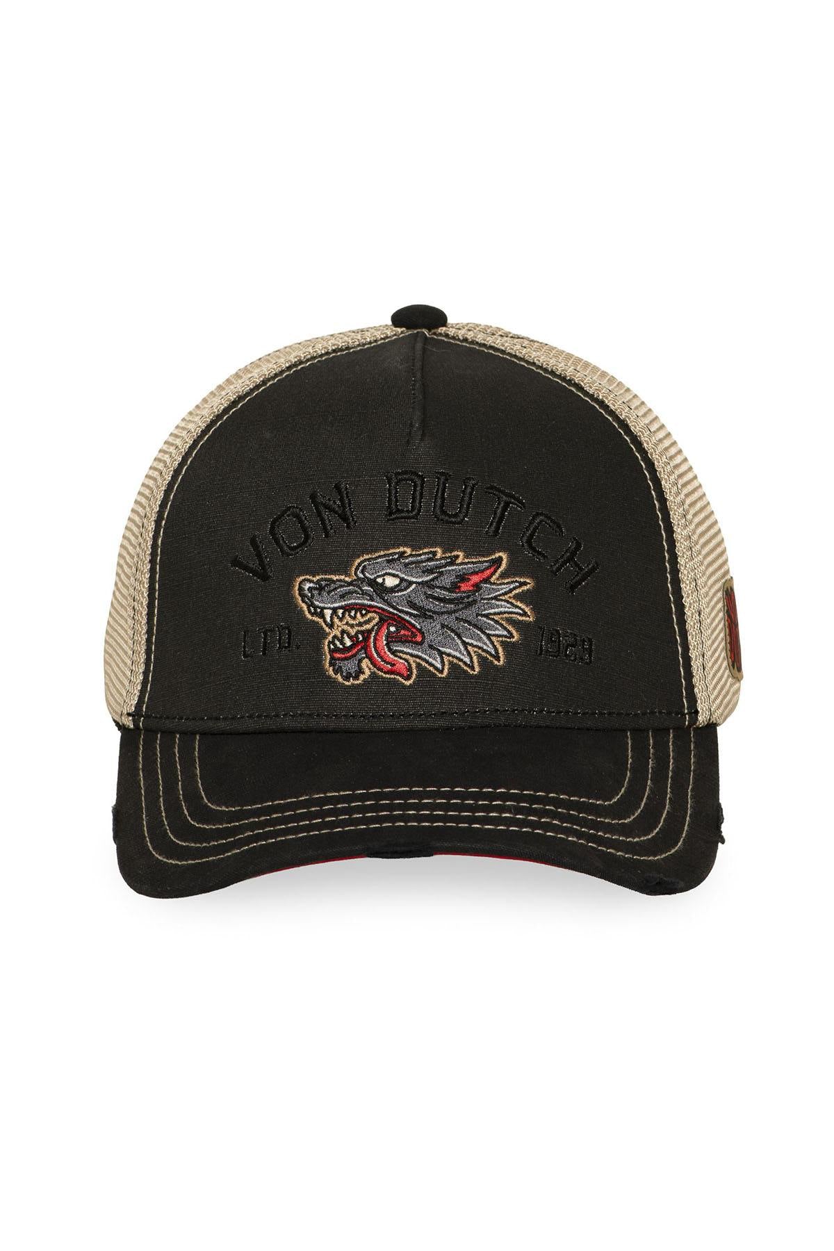 Black and beige cap with wolf embroidery - Image n°4