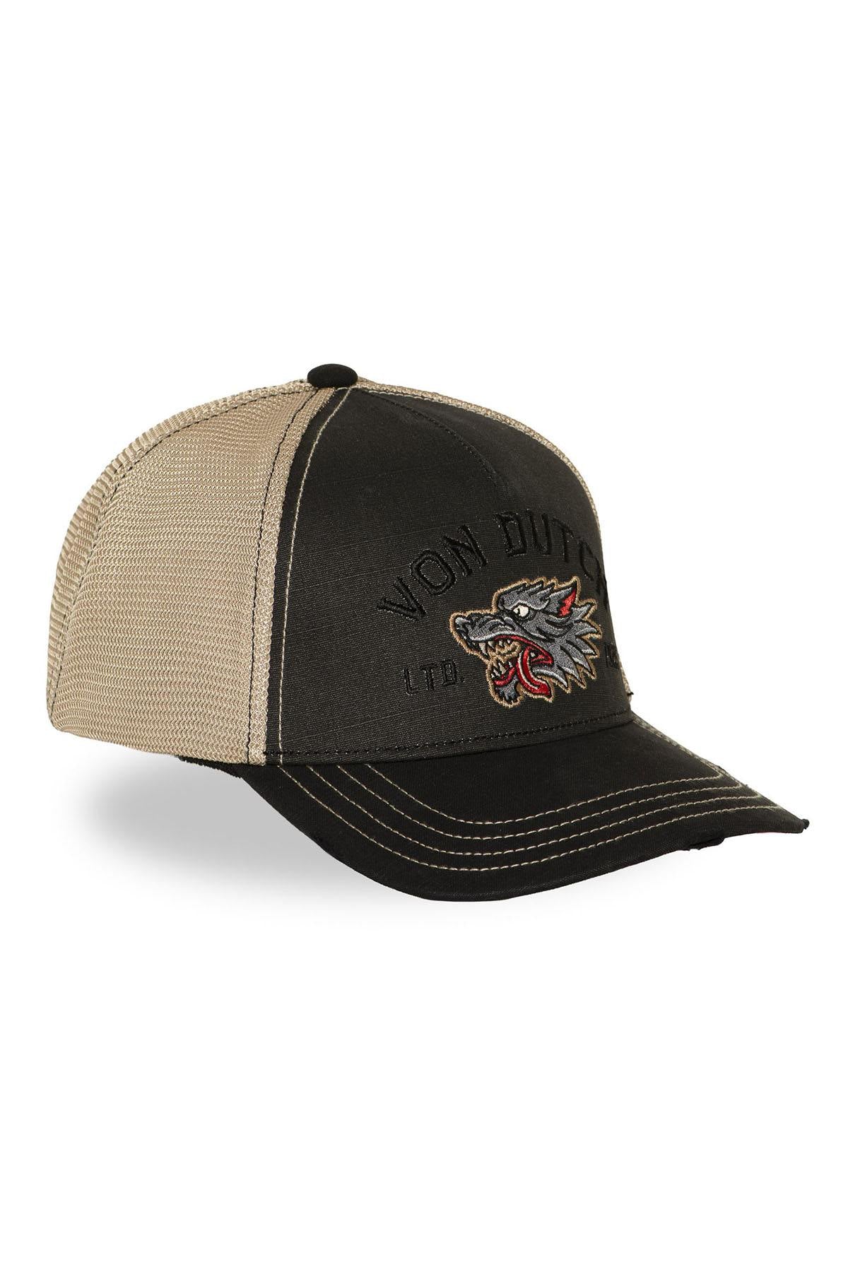 Black and beige cap with wolf embroidery - Image n°7