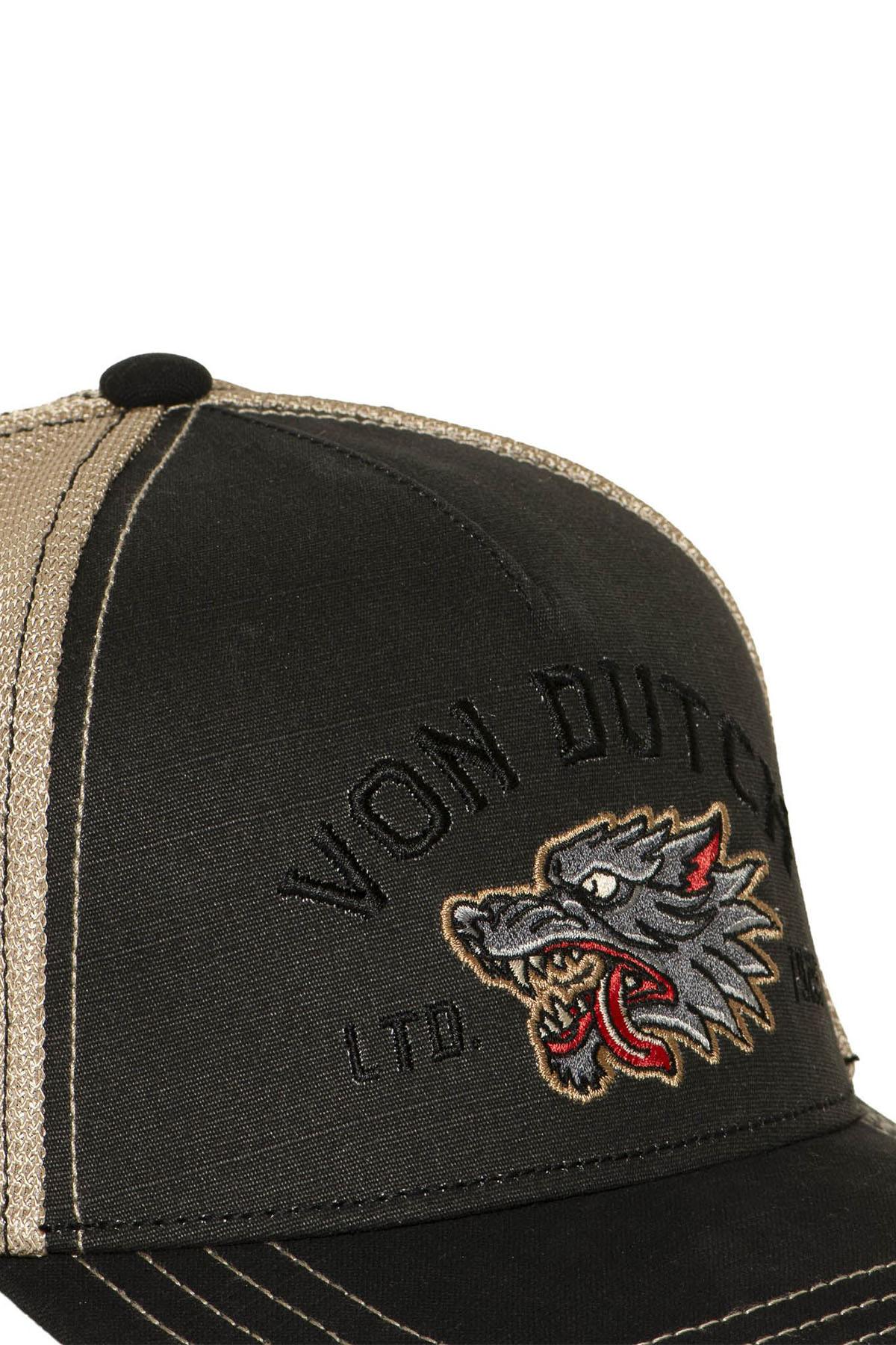Black and beige cap with wolf embroidery - Image n°3