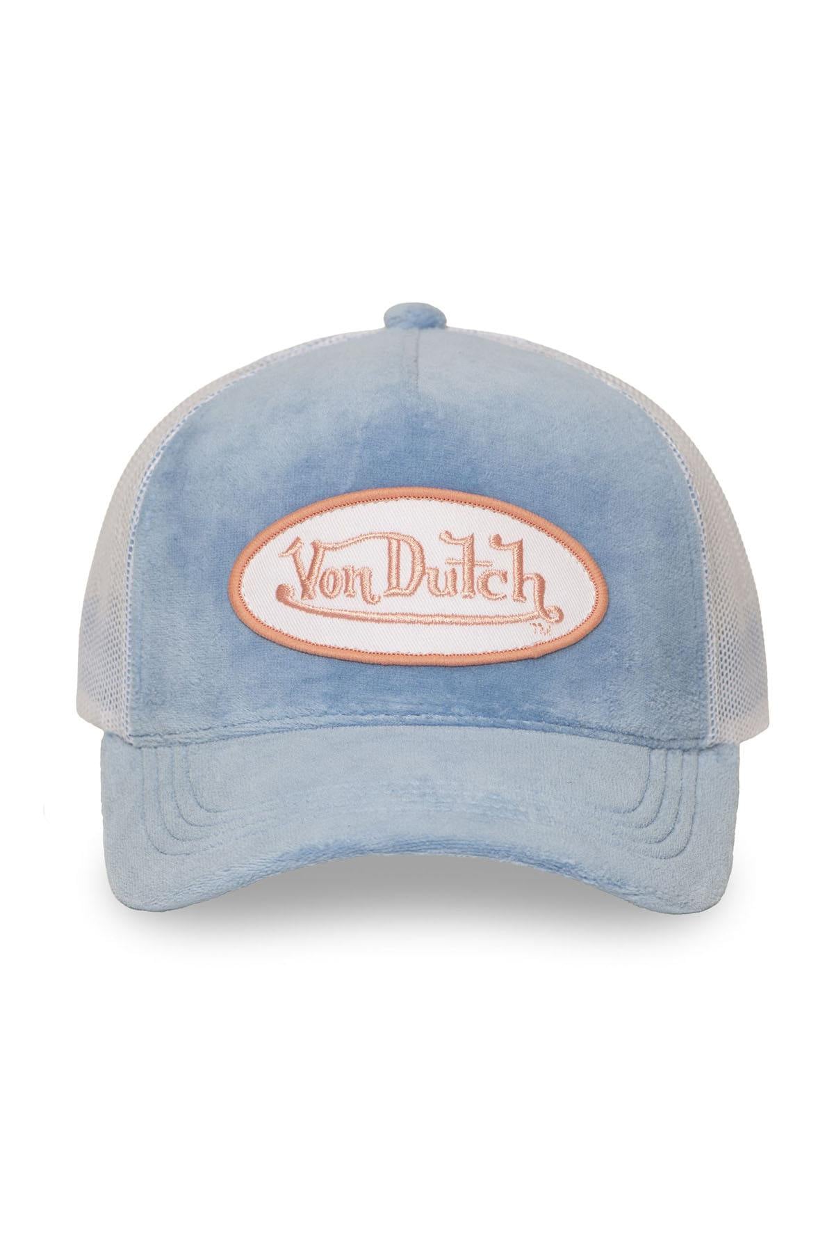 Blue velvet trucker cap with logo badge - Image n°4