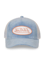 Blue velvet trucker cap with logo badge - Image n°4