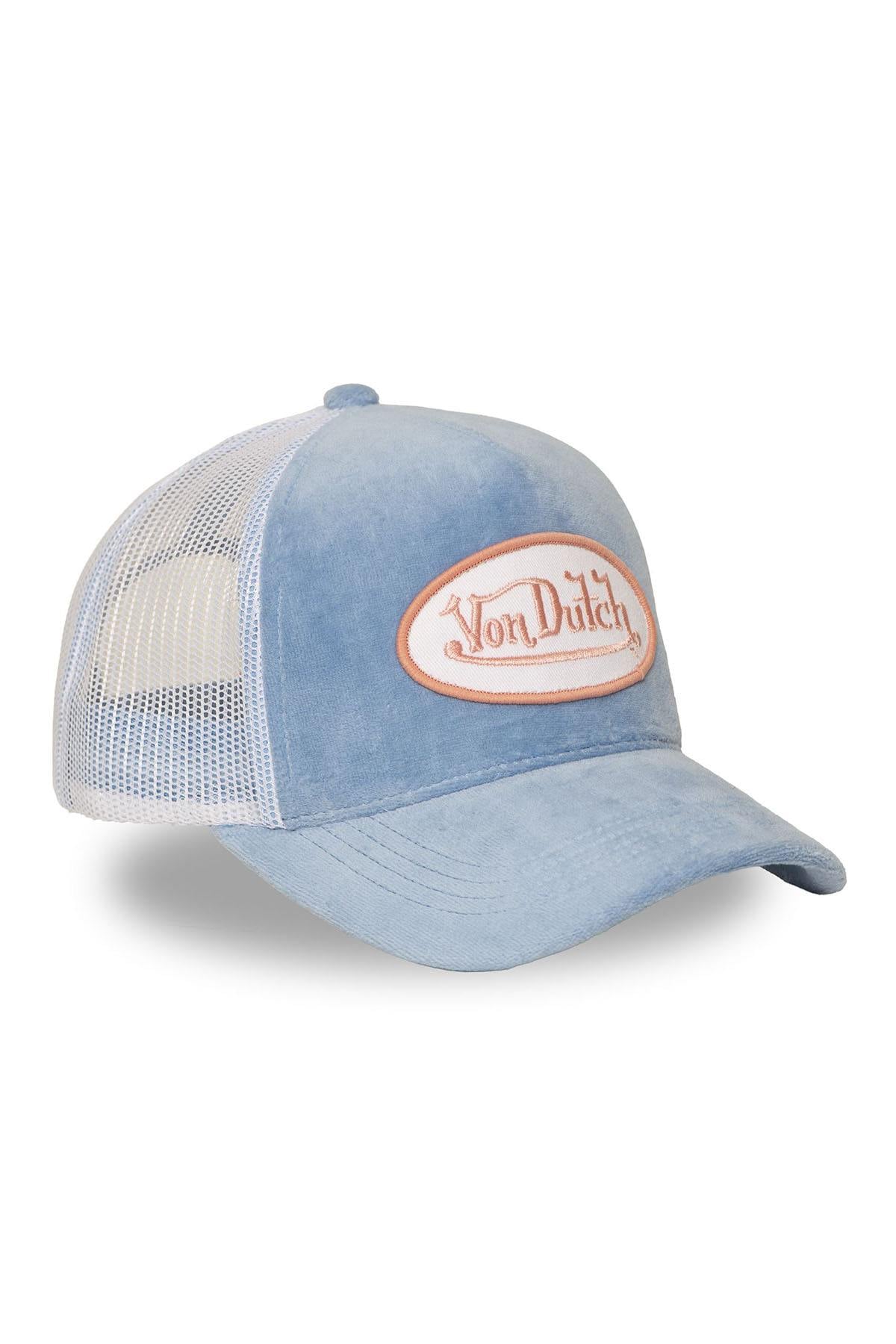 Blue velvet trucker cap with logo badge - Image n°6