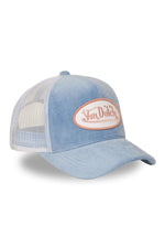 Blue velvet trucker cap with logo badge - Image n°6