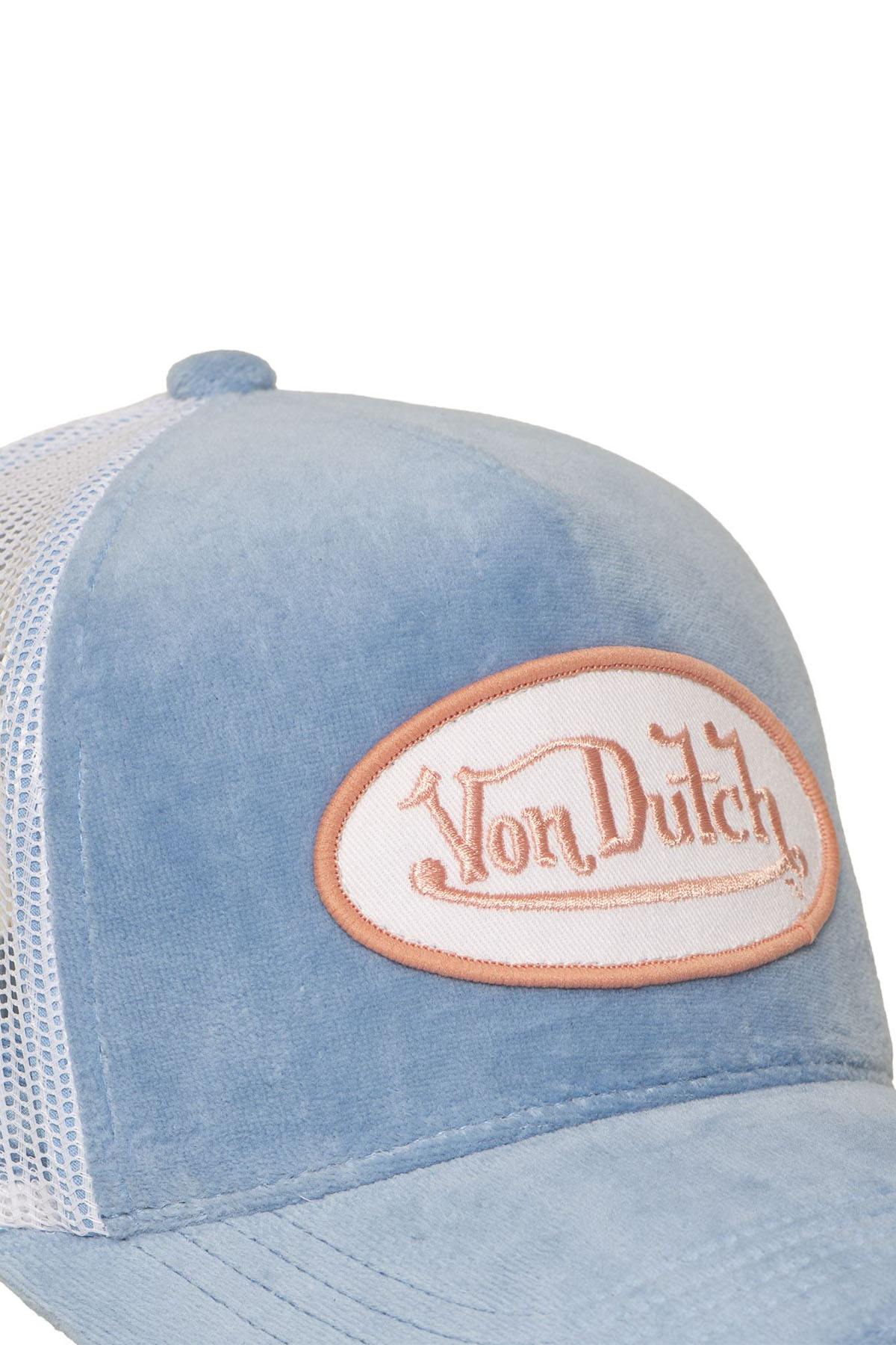 Blue velvet trucker cap with logo badge - Image n°3